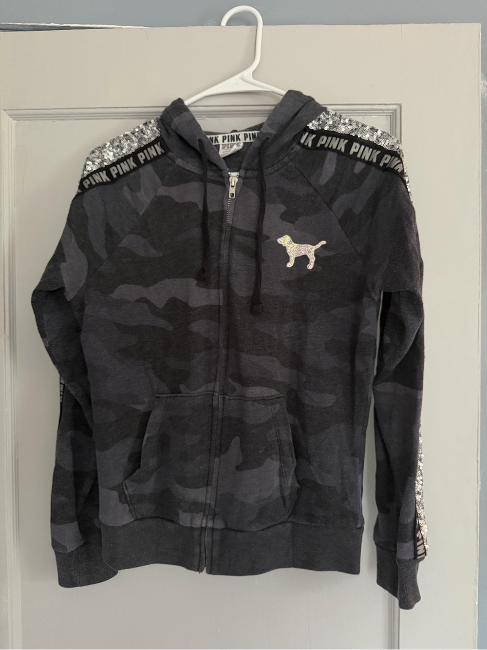 Victoria's Secret PINK Charcoal Gray Sequin Zip Hoodie